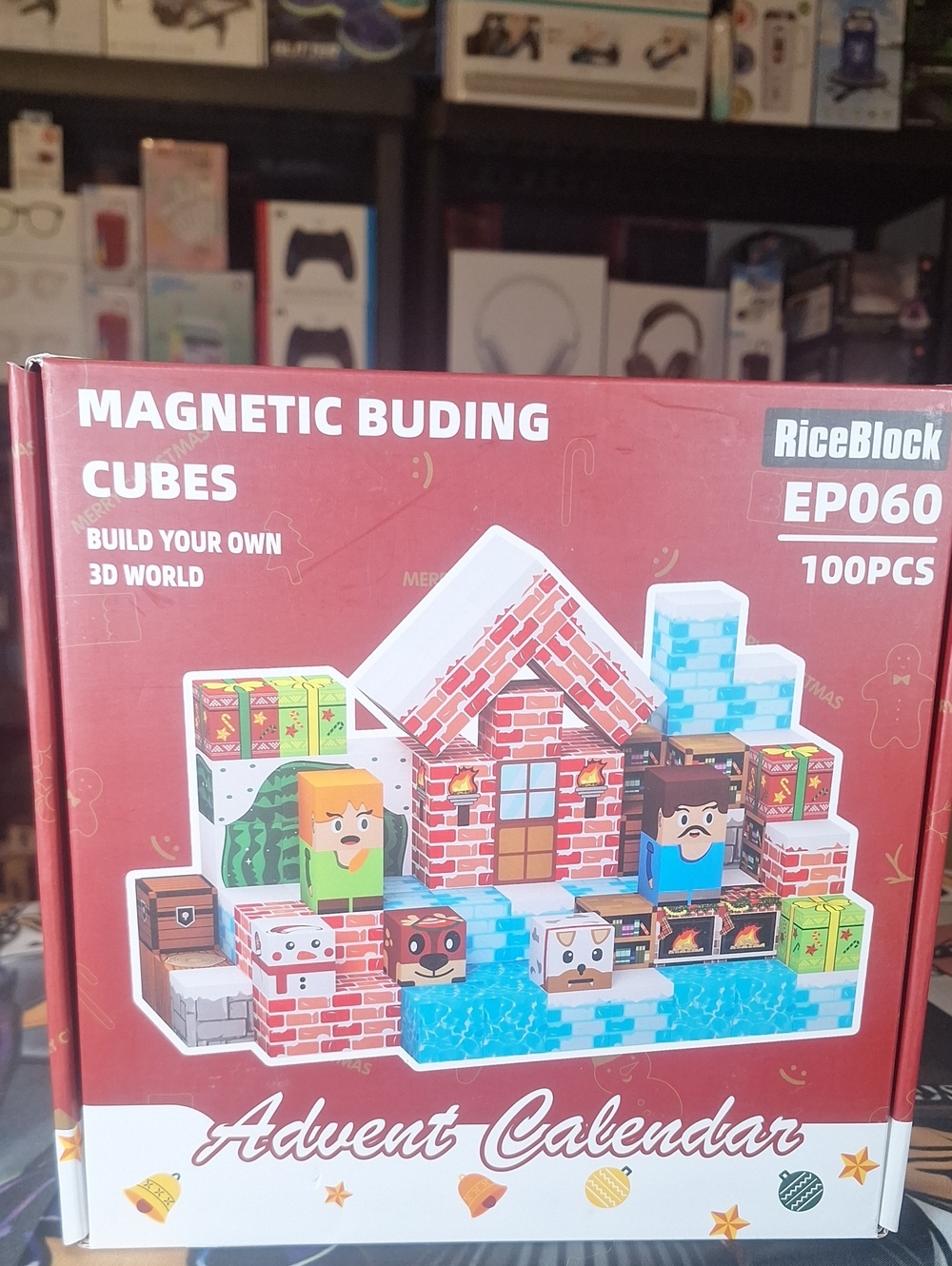 RiceBlock Magnetic Building Cubes Advent Calendar - Red